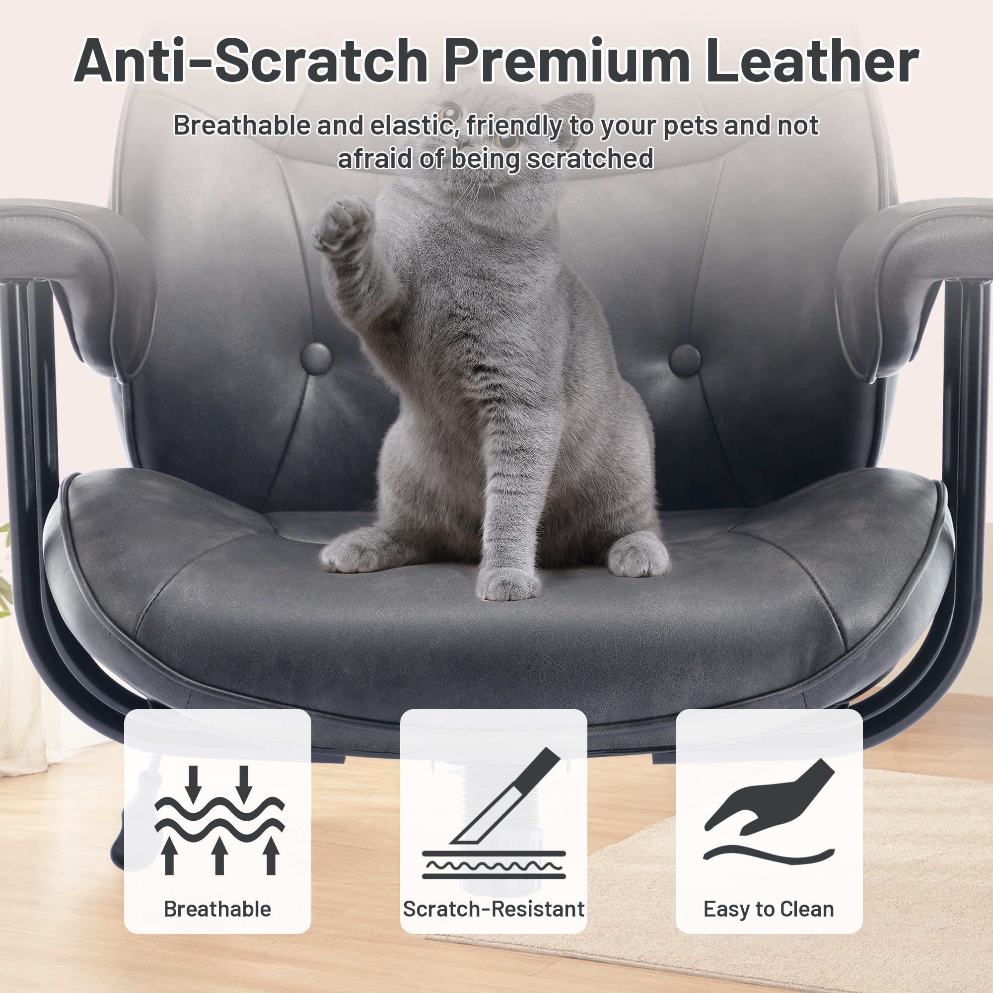 Ergonomic Retro Leather Office Chair With Lumbar Support Wheels_voghion.com